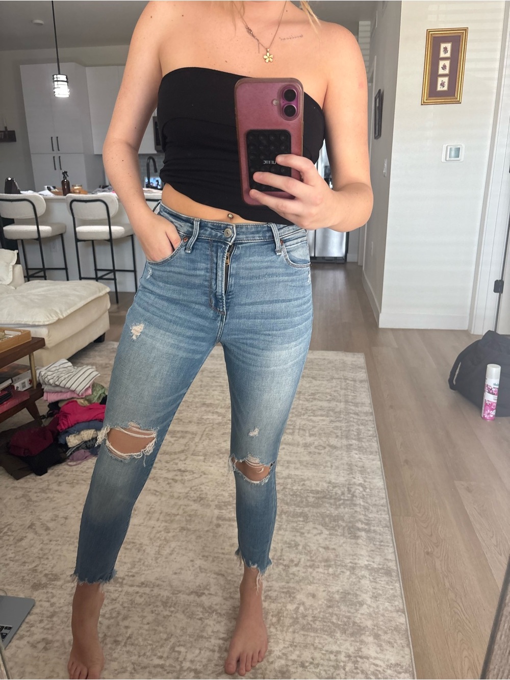 Abercrombie & Fitch Light Blue High-Rise Distressed Skinny Jeans